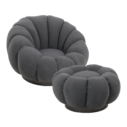 Nester swivel armchair with stool boucle fabric in grey color 98x97x69cm