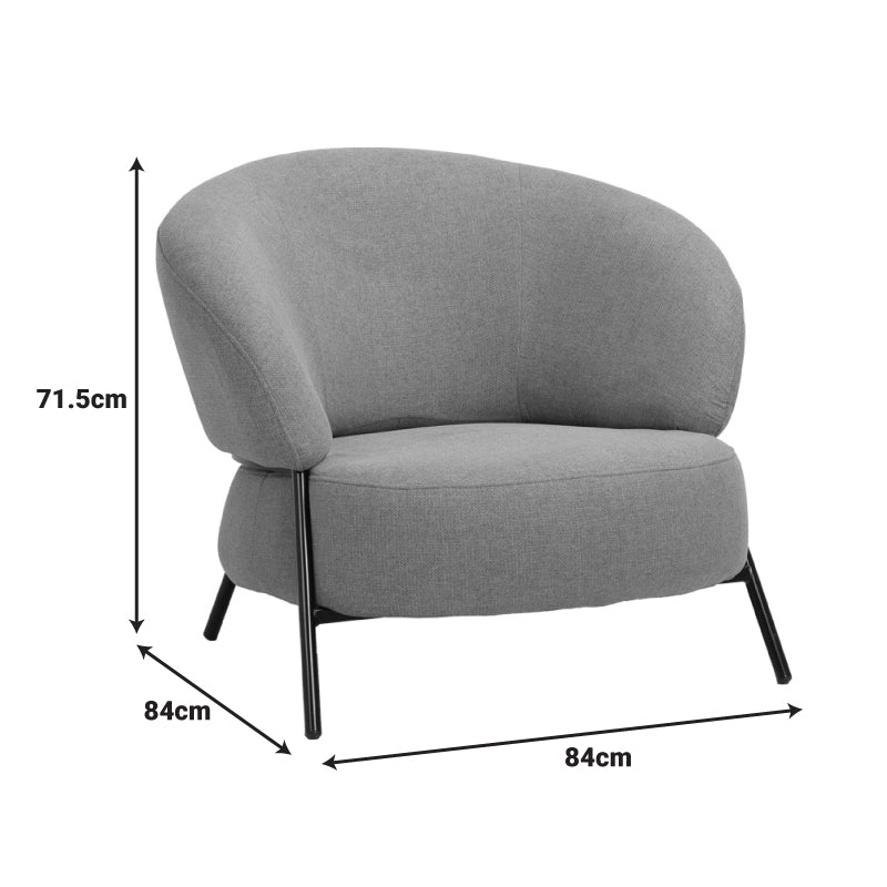 Armchair Jennie cream fabric with black metal legs 84x84x71.5cm