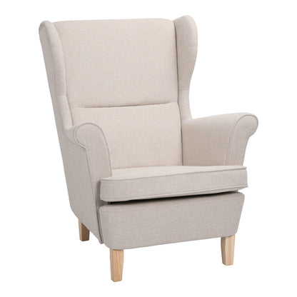Armchair - bergère Malei cream fabric-wooden legs 85x93x100cm
