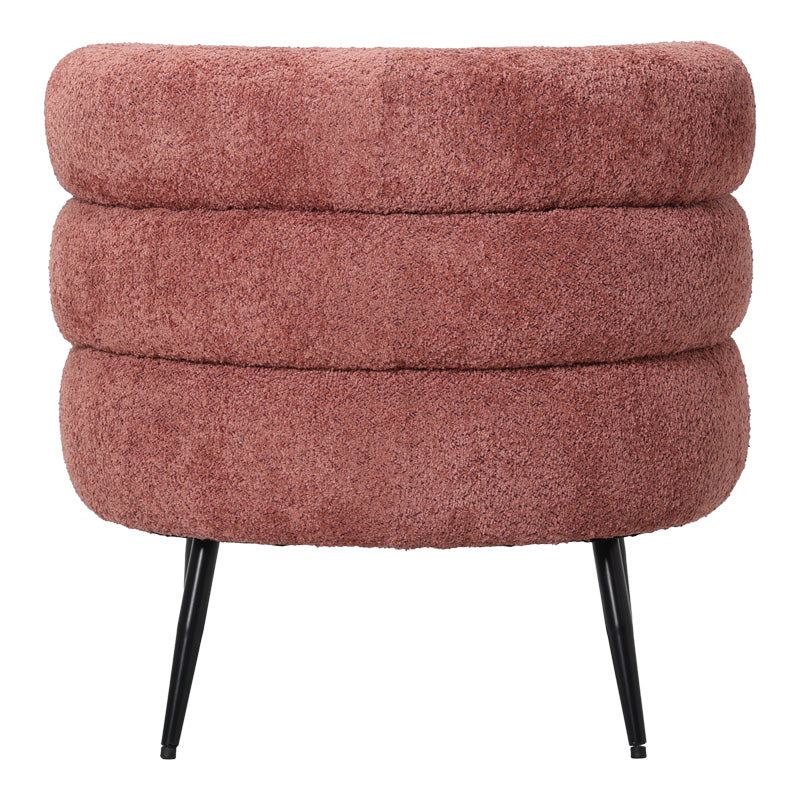 Foleja armchair boucle fabric in rotten apple color with black metal legs 76x75x72cm