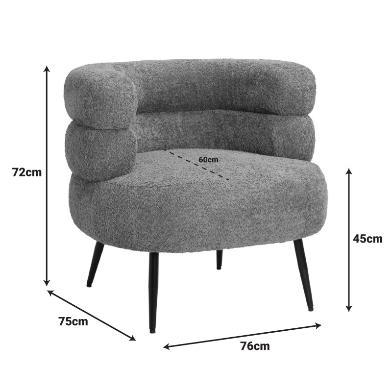 Foleja armchair boucle fabric in rotten apple color with black metal legs 76x75x72cm
