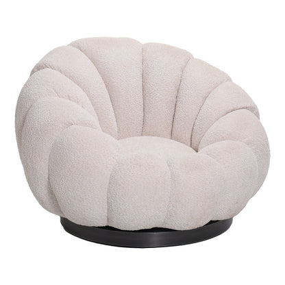 Nester swivel armchair with stool boucle fabric in beige color 98x97x69cm