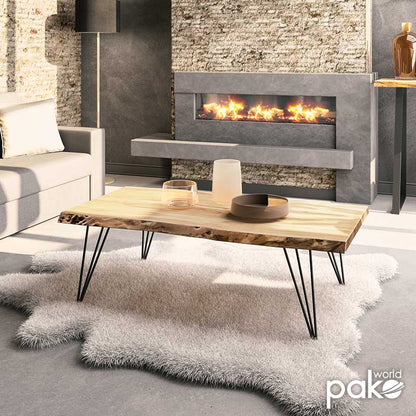 Coffee table Rich pakoworld solid wood 4cm natural-leg black 130x69x46cm