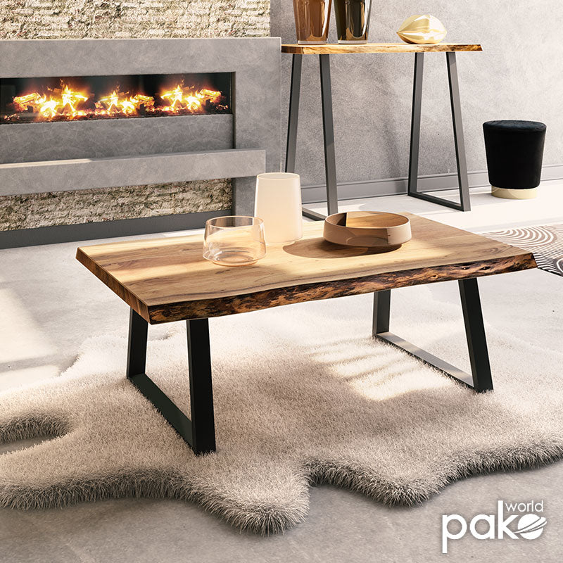 Coffee table Miles pakoworld solid wood 3cm natural-legs black 115x64x43cm