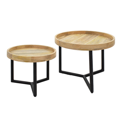 Side tables set 2pcs Kelly pakoworld solid wood natural-black