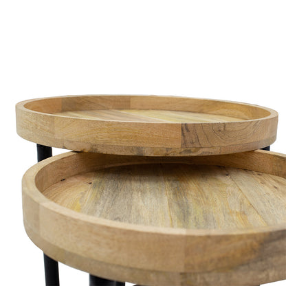Side tables set 2pcs Kelly pakoworld solid wood natural-black