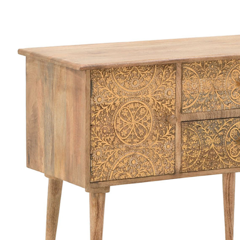 Wooden carved drawer Inart 3-50-245-0007 brown-golden 88x45x77cm