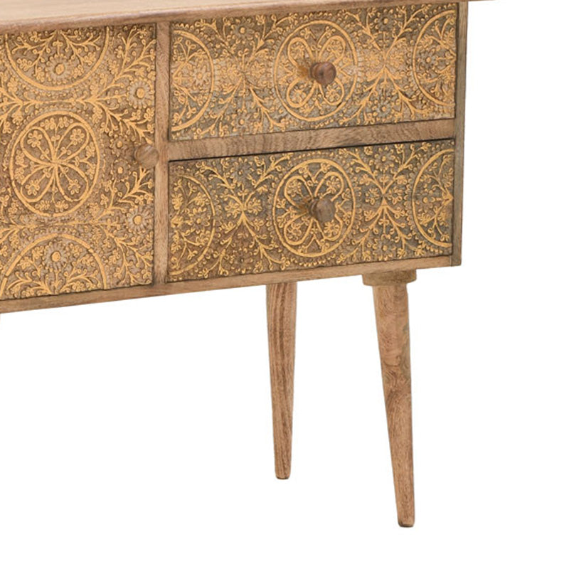 Wooden carved drawer Inart 3-50-245-0007 brown-golden 88x45x77cm