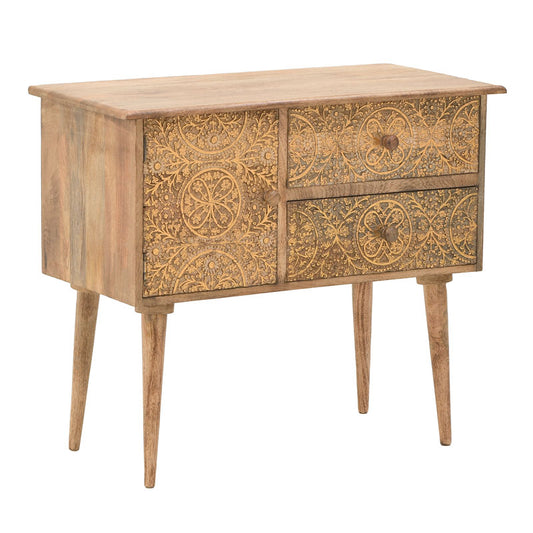 Wooden carved drawer Inart 3-50-245-0007 brown-golden 88x45x77cm