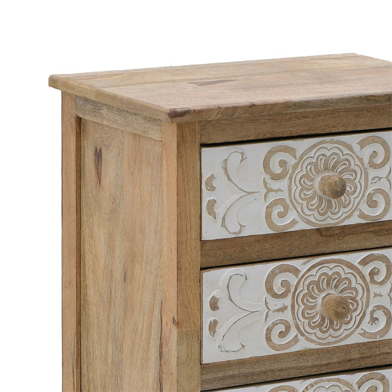 Wooden carved drawer Inart 3-50-245-0017  natural-white 72x35x76cm