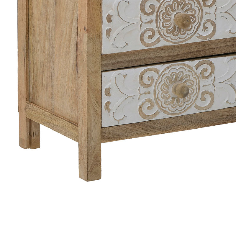 Wooden carved drawer Inart 3-50-245-0017  natural-white 72x35x76cm