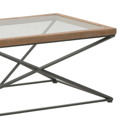 Coffee table Cena Inart black-natural metal-glass-wood 121x61x45cm