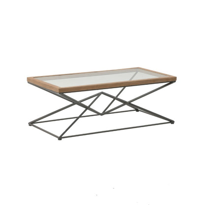 Coffee table Cena Inart black-natural metal-glass-wood 121x61x45cm