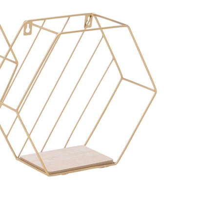 Wall shelf 3 pieces set Inlo Inart gold-natural metal-wood 34x11x30cm