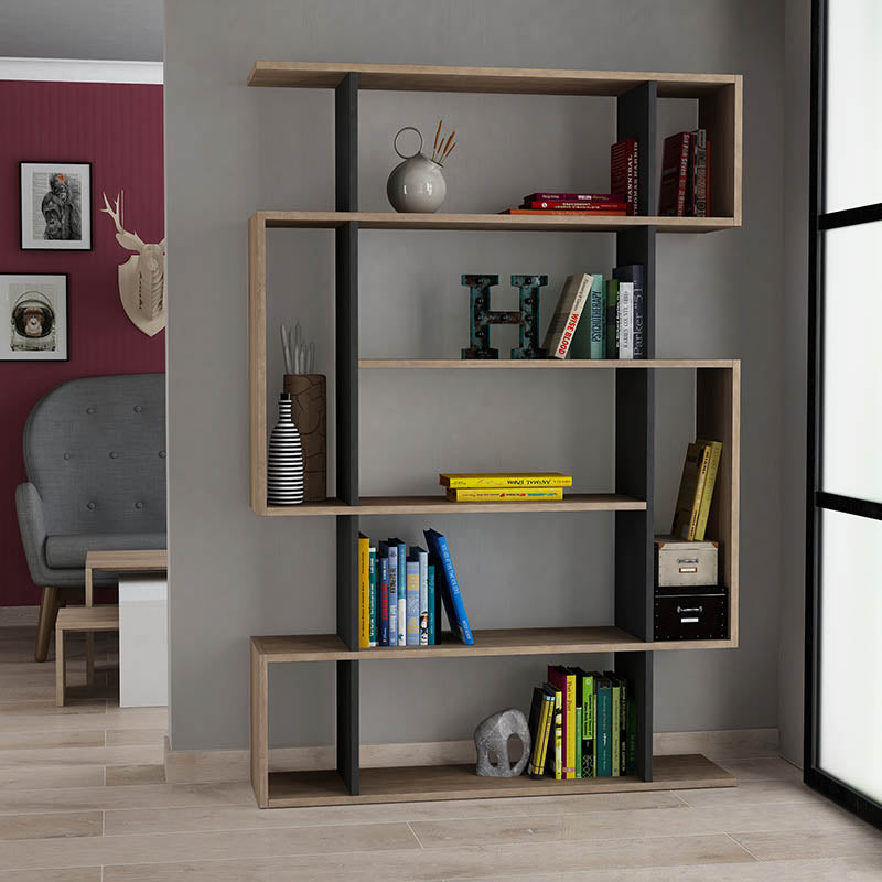 Bookcase MITO pakoworld in anthracite-natural colour 108,5x25,5x161cm