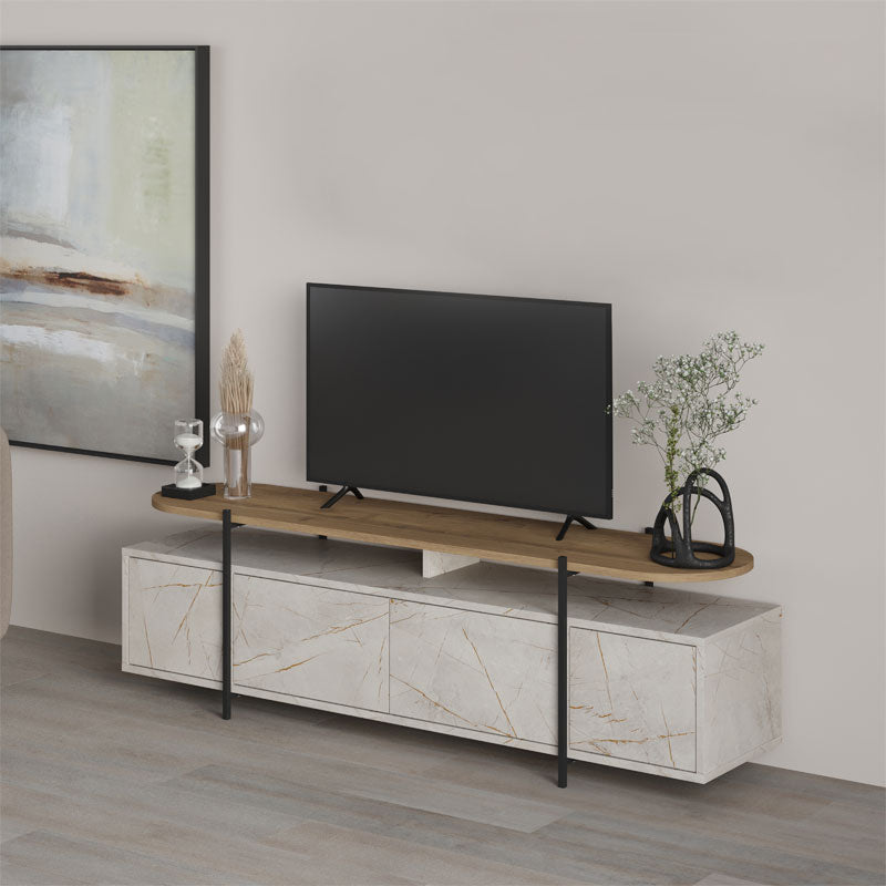 TV cabinet Ondine pakoworld white marble-natural 160x35.5x48cm