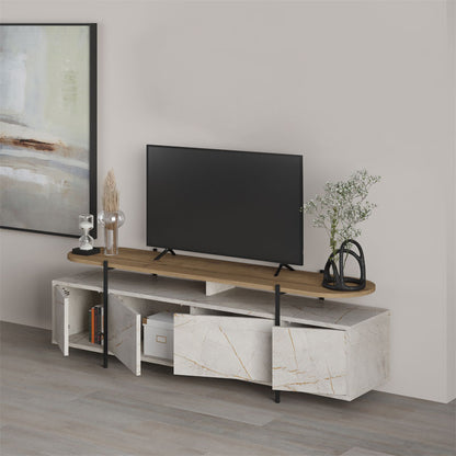 TV cabinet Ondine pakoworld white marble-natural 160x35.5x48cm