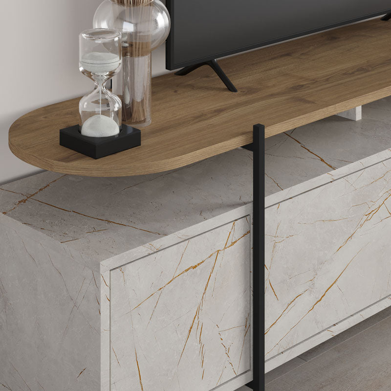 TV cabinet Ondine pakoworld white marble-natural 160x35.5x48cm