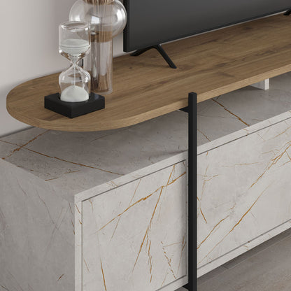 TV cabinet Ondine pakoworld white marble-natural 160x35.5x48cm