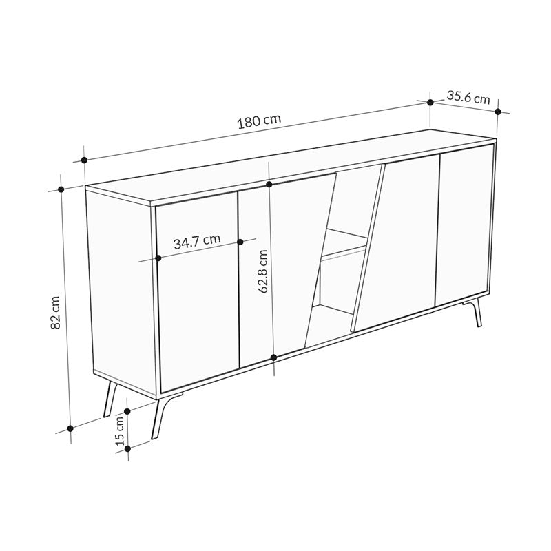 Buffet Hana pakoworld natural-charcoal antique 180x35.5x82cm