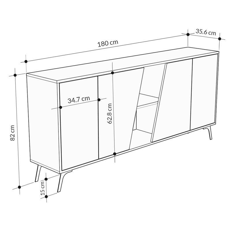 Buffet Hana pakoworld antique dark grey-white marble 180x35.5x82cm