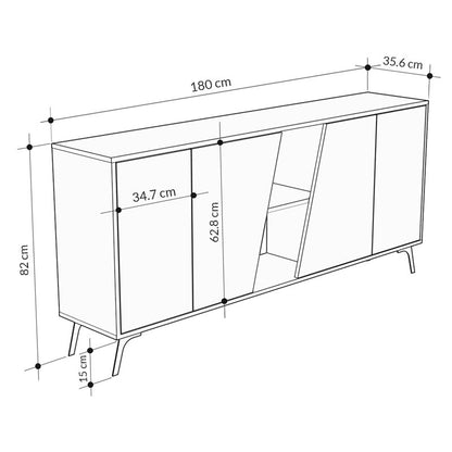 Buffet Hana pakoworld antique dark grey-white marble 180x35.5x82cm