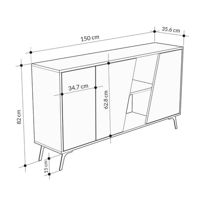 Buffet Hana pakoworld natural-charcoal antique 150x35.5x82cm