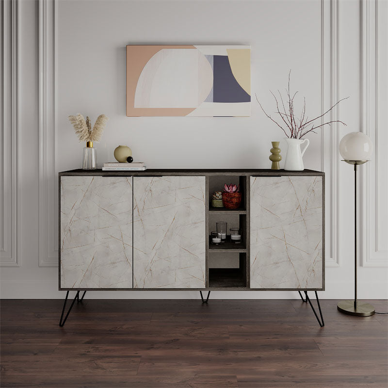 Buffet Clara pakoworld in walnu-white marble color 142x35.5x82cm