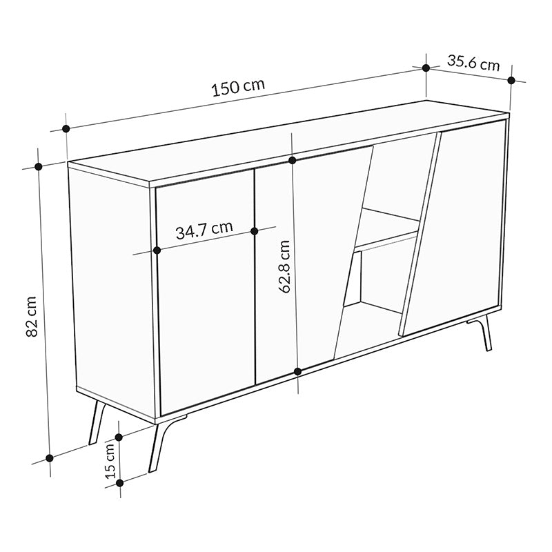 Buffet Hana pakoworld grey antique-white marble 150x35.5x82cm