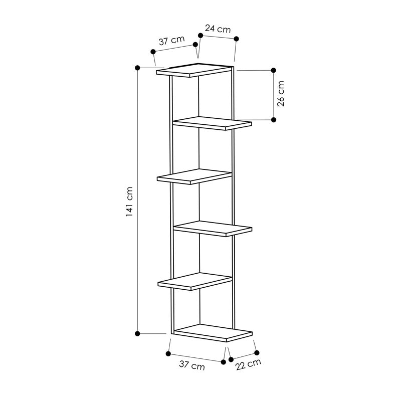 Bookcase corner Saso pakoworld melamine oak 37x37x141cm