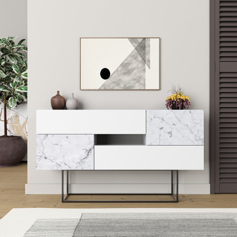 Buffet Roberta pakoworld white marble melamine 145x40x82cm