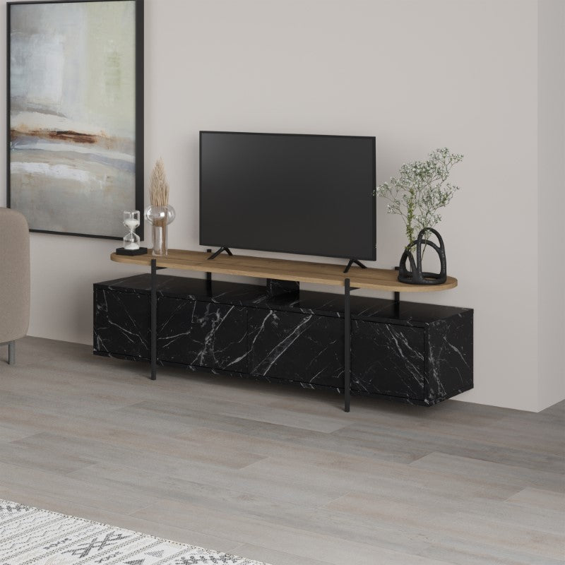 TV cabinet Ondine pakoworld black marble-natural 160x35.5x48cm