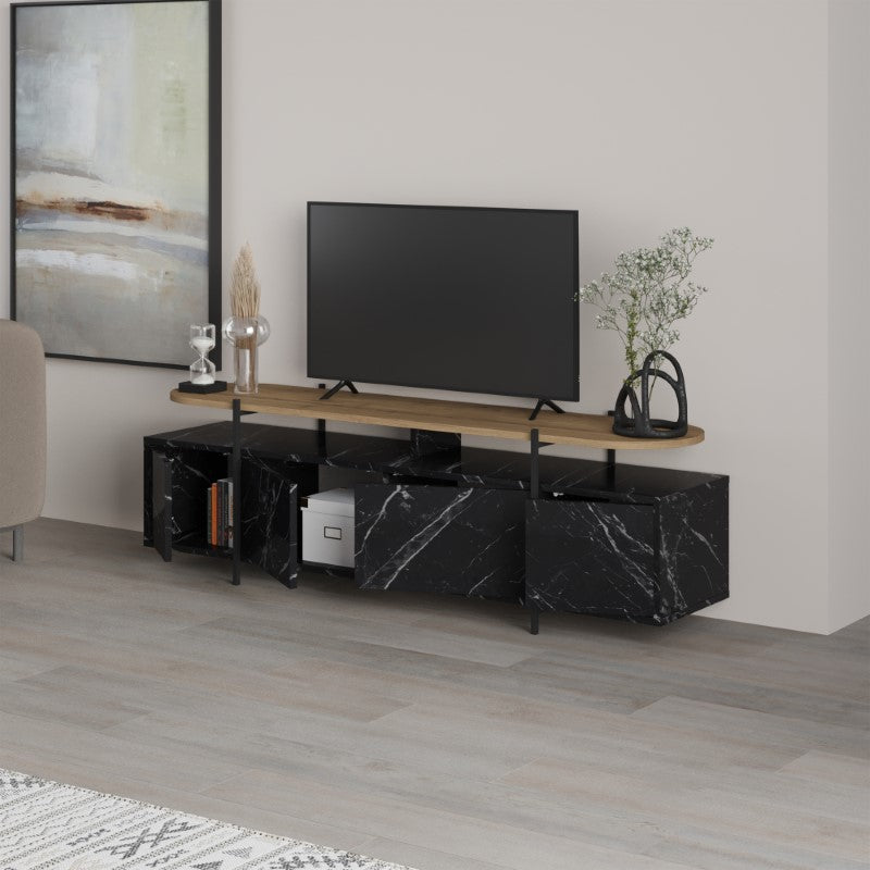 TV cabinet Ondine pakoworld black marble-natural 160x35.5x48cm