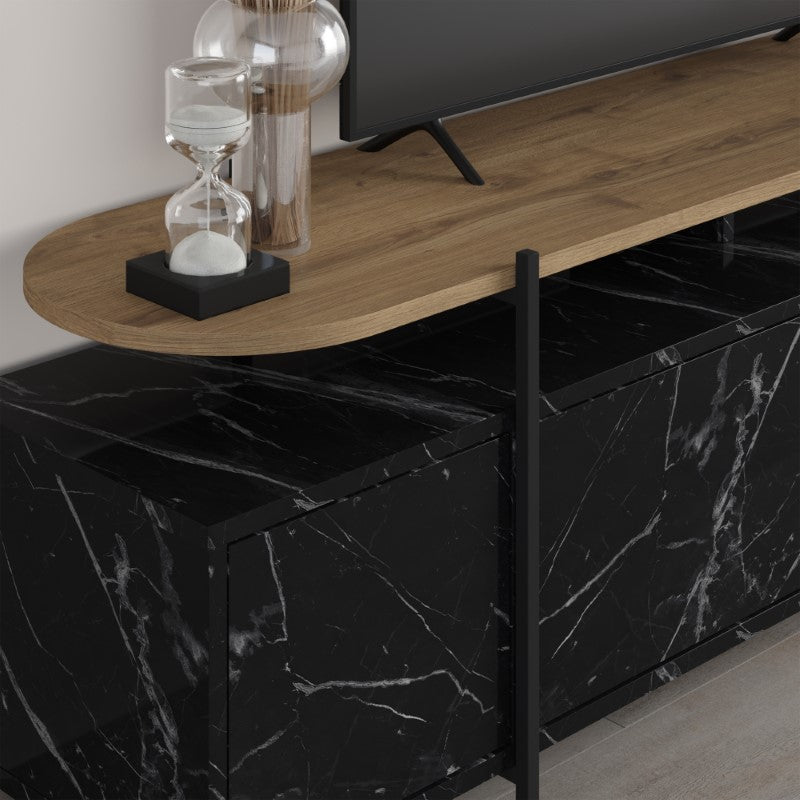 TV cabinet Ondine pakoworld black marble-natural 160x35.5x48cm