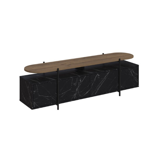 TV cabinet Ondine pakoworld black marble-natural 160x35.5x48cm