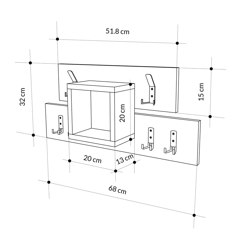 Wall hanger Lumina pakoworld oak-anthracite melamine-metal 68x15x32cm