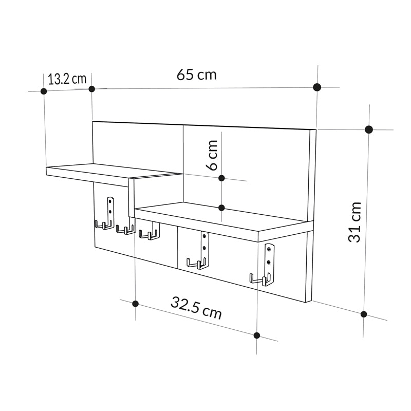 Wall hanger Harm pakoworld oak-white melamine 65x15x31cm