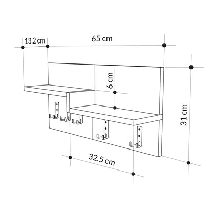 Wall hanger Harm pakoworld oak-white melamine 65x15x31cm