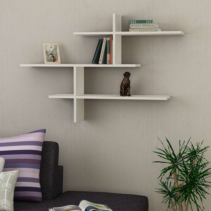 Wall shelf unit leona pakoworld melamine in white color 123x22x81cm