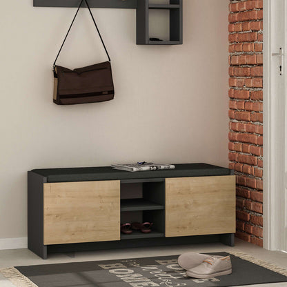 Entrance furniture stool-shoe cabinet Zulla pakoworld melamine in anthracite-oak color 110x37x43cm