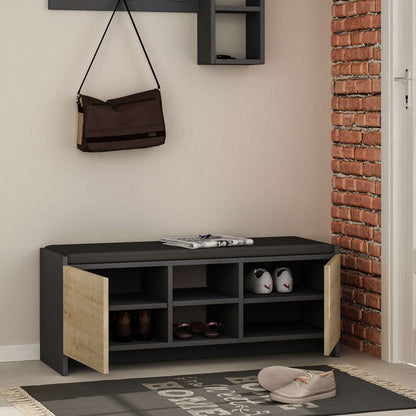 Entrance furniture stool-shoe cabinet Zulla pakoworld melamine in anthracite-oak color 110x37x43cm