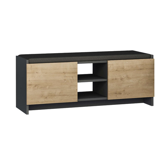 Entrance furniture stool-shoe cabinet Zulla pakoworld melamine in anthracite-oak color 110x37x43cm