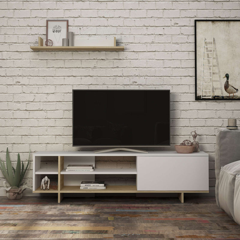 Tv unit Saloon pakoworld in white-oak color 160x35.5x44cm
