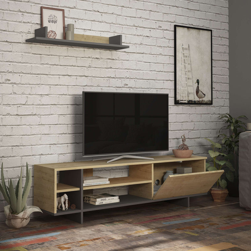Tv unit Saloon pakoworld in dark grey-oak color 160x35.5x44cm