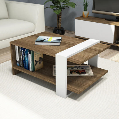 Coffee table Cave pakoworld in white-walnut color 80x50x35cm