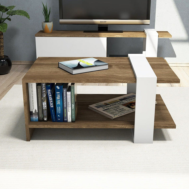 Coffee table Cave pakoworld in white-walnut color 80x50x35cm