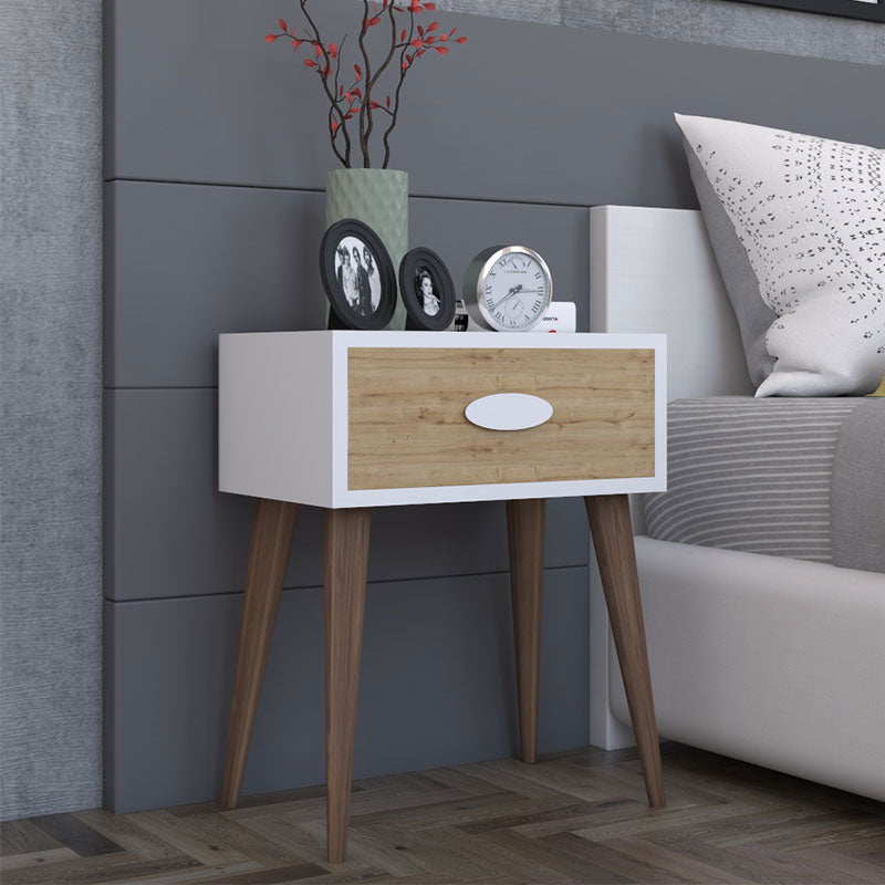 Nightstand Labow with a drawer walnut-white-sonoma 45x30x57.5cm