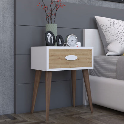 Nightstand Labow with a drawer walnut-white-sonoma 45x30x57.5cm