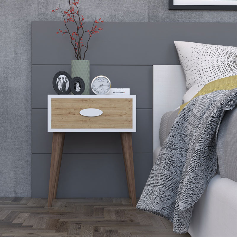 Nightstand Labow with a drawer walnut-white-sonoma 45x30x57.5cm