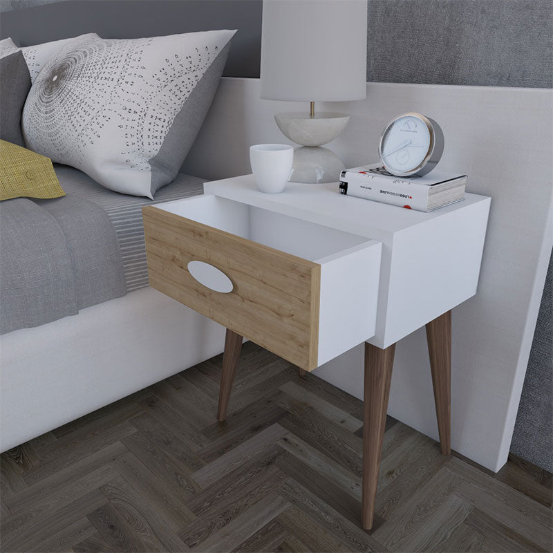 Nightstand Labow with a drawer walnut-white-sonoma 45x30x57.5cm
